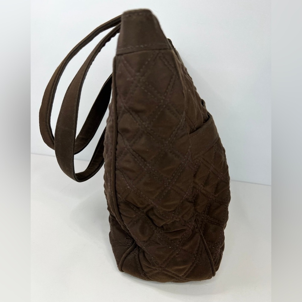 Vera Bradley Espresso Brown Quilted Cotton Laptop Bag Carry On Satchel Tote - Picture 4 of 12